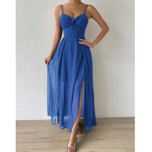 Luxe Swiss dot front tie backless wrap cami maxi dress - Picture 3 of 16